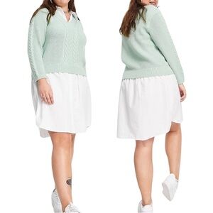 River Island Plus hybrid sweater with bobble sleeve in green